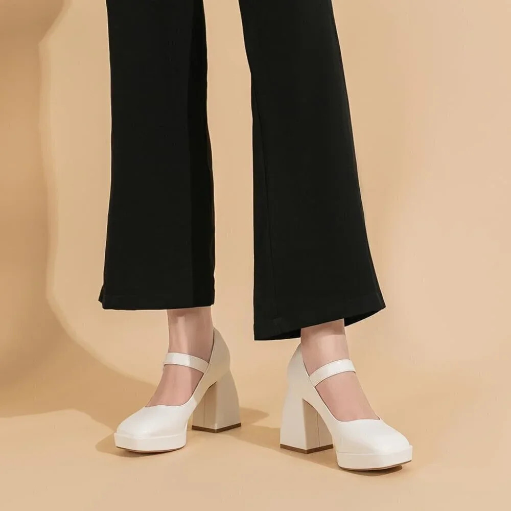 Women 4 Inches High Platform  Mary Jane Shoes Chunky Block Heels - Picture 7 of 8
